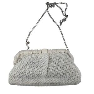 Olga Berg Amalia Gathered Clutch Crossbody White Summer Beach Resort Woven Straw